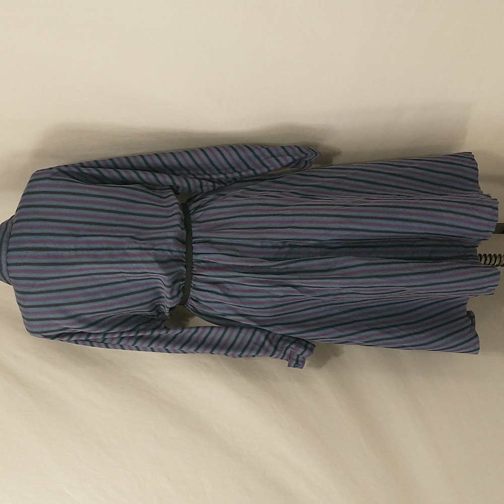 Striped Shirt Dress 90s Vintage Pockets Lightweight Fabric Dark Colorful Stripe - Picture 5 of 10
